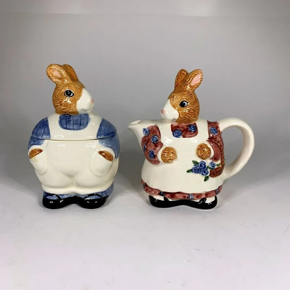 Otagiri EK Brown Bunny Rabbit Sugar Creamer Hand Painted Japan Vintage Easter